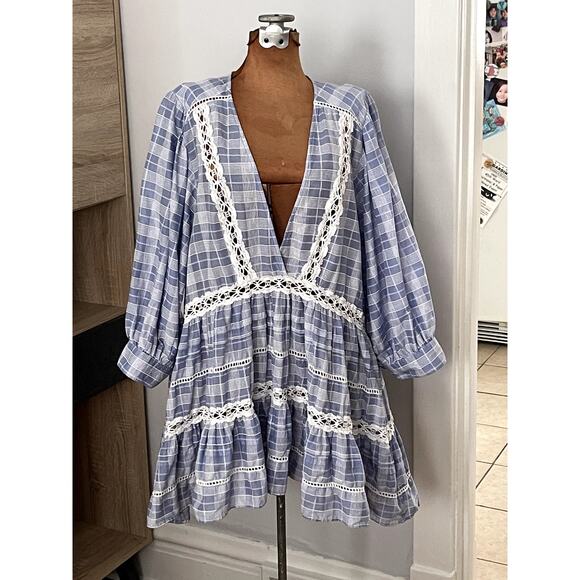 Free People Sz L Time Out Tunic Top Cotton Peasant Boho Feminine Lace Prairie - Picture 2 of 15